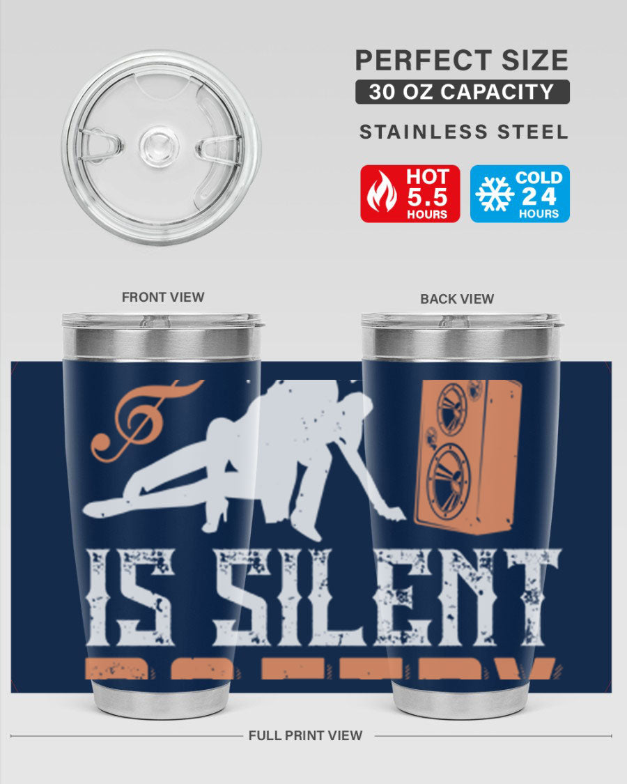 Dancing is Silent Poetry 14# Tumbler showcasing a sleek stainless steel design with a drink-thru lid, perfect for hot and cold beverages.