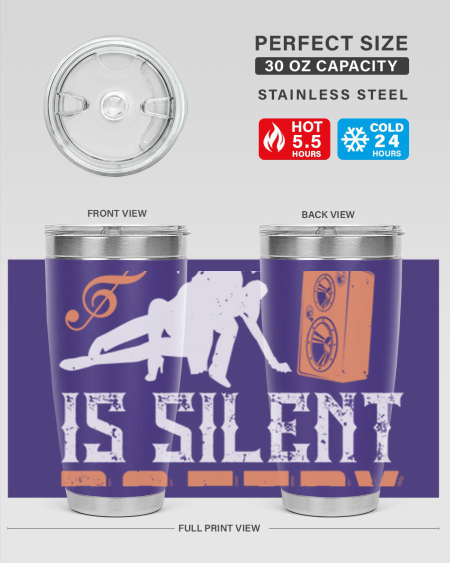 Dancing is Silent Poetry 14# Tumbler showcasing a sleek stainless steel design with a drink-thru lid, perfect for hot and cold beverages.