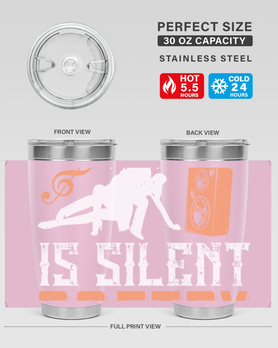 Dancing is Silent Poetry 14# Tumbler showcasing a sleek stainless steel design with a drink-thru lid, perfect for hot and cold beverages.