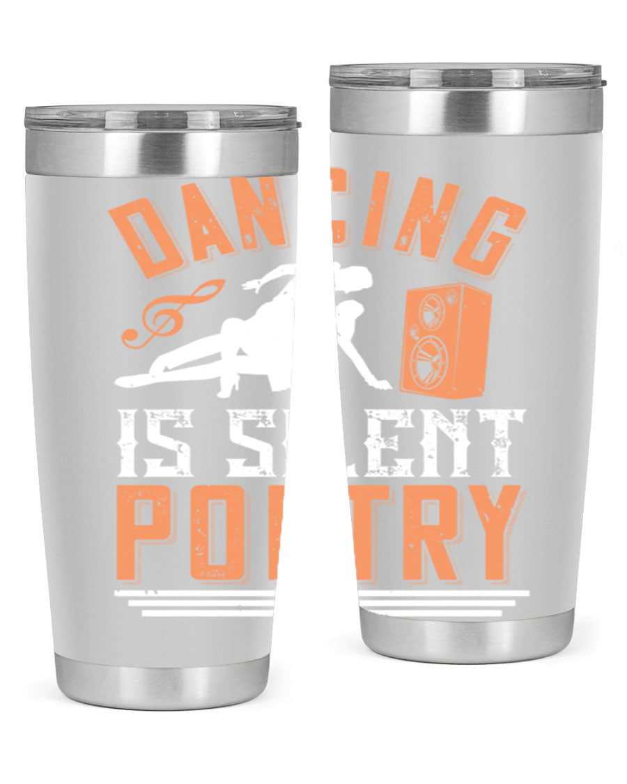 Dancing is Silent Poetry 14# Tumbler showcasing a sleek stainless steel design with a drink-thru lid, perfect for hot and cold beverages.