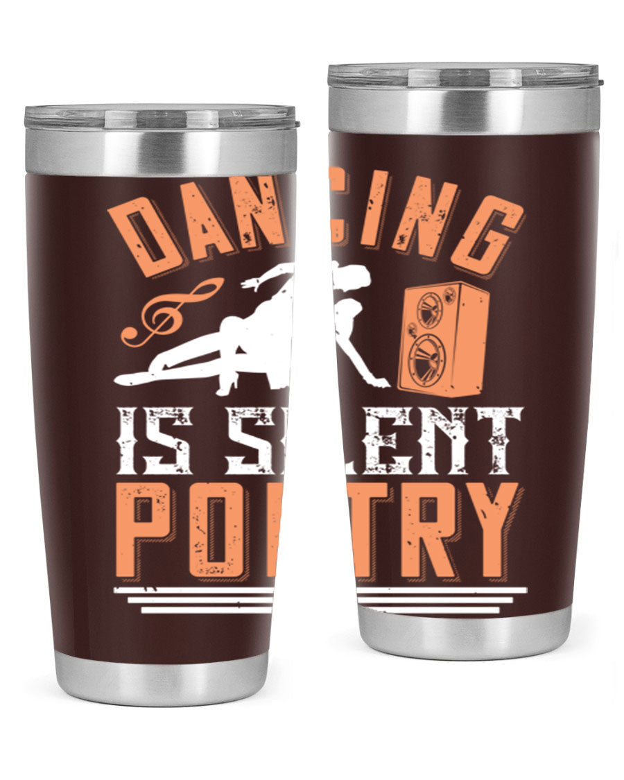 Dancing is Silent Poetry 14# Tumbler showcasing a sleek stainless steel design with a drink-thru lid, perfect for hot and cold beverages.