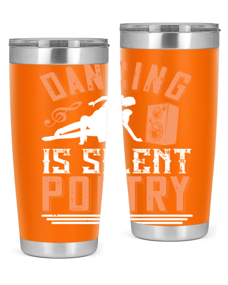 Dancing is Silent Poetry 14# Tumbler showcasing a sleek stainless steel design with a drink-thru lid, perfect for hot and cold beverages.