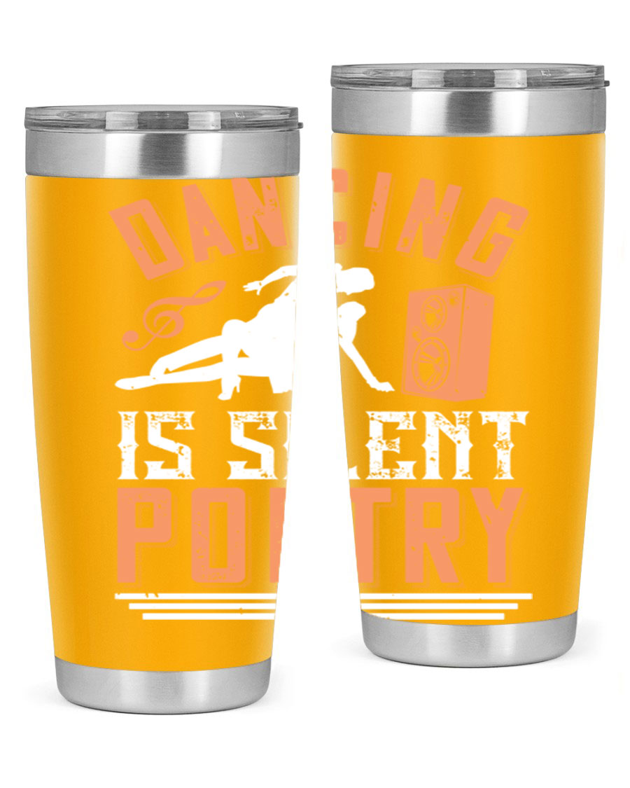 Dancing is Silent Poetry 14# Tumbler showcasing a sleek stainless steel design with a drink-thru lid, perfect for hot and cold beverages.