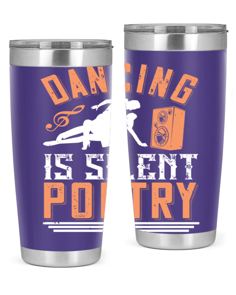 Dancing is Silent Poetry 14# Tumbler showcasing a sleek stainless steel design with a drink-thru lid, perfect for hot and cold beverages.