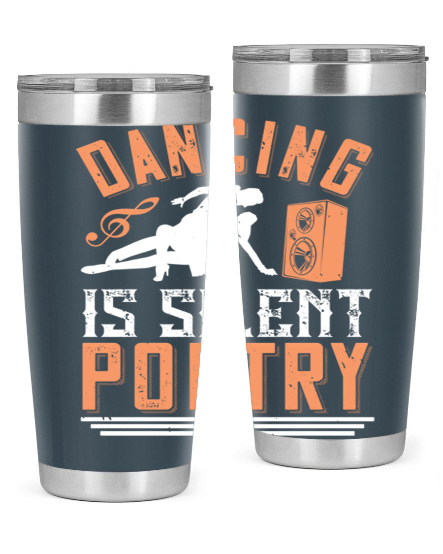 Dancing is Silent Poetry 14# Tumbler showcasing a sleek stainless steel design with a drink-thru lid, perfect for hot and cold beverages.