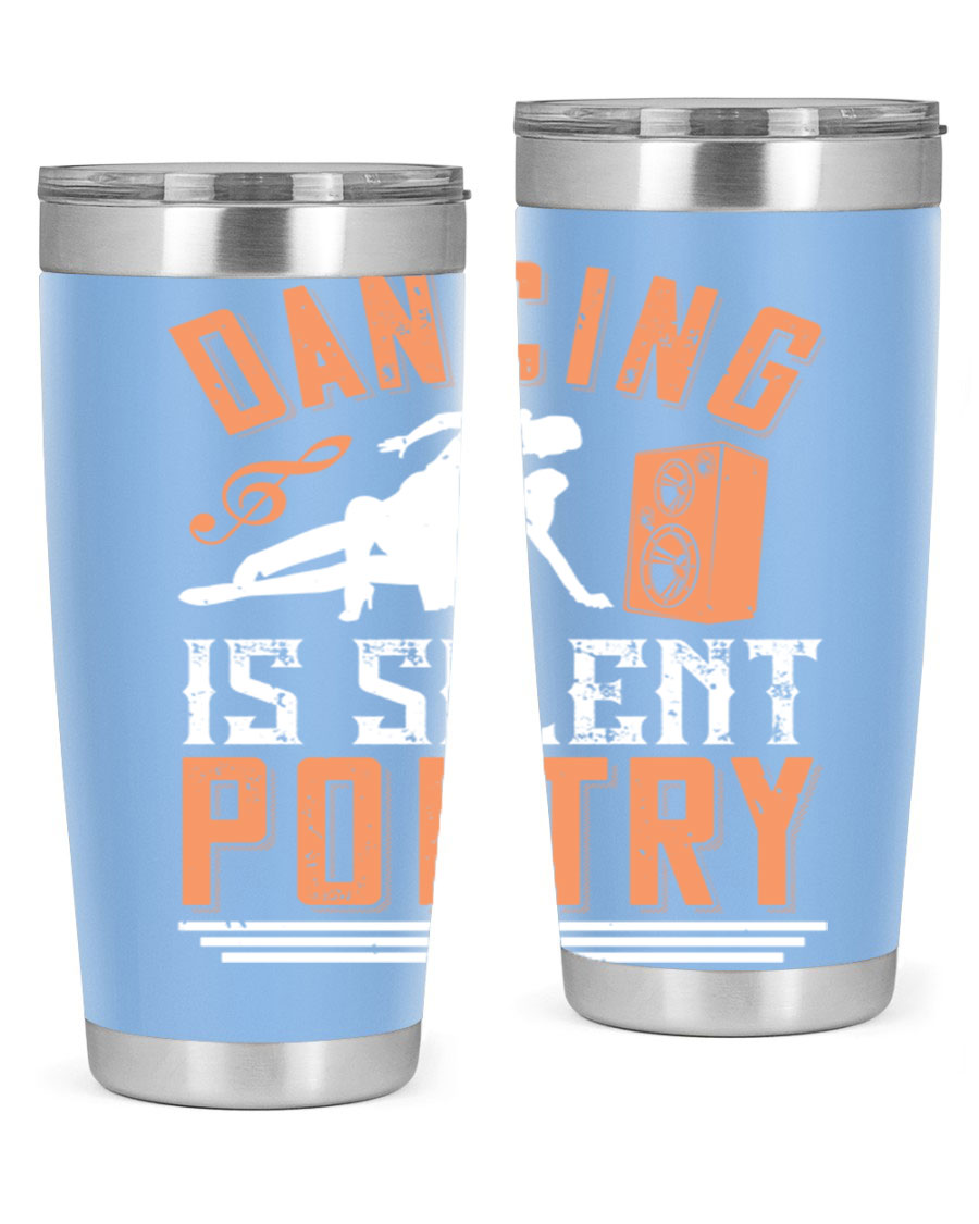 Dancing is Silent Poetry 14# Tumbler showcasing a sleek stainless steel design with a drink-thru lid, perfect for hot and cold beverages.