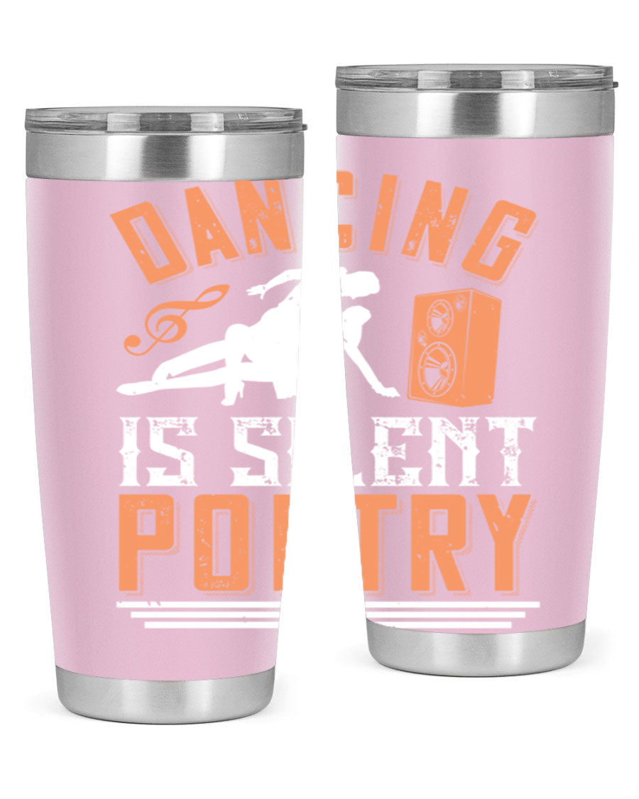 Dancing is Silent Poetry 14# Tumbler showcasing a sleek stainless steel design with a drink-thru lid, perfect for hot and cold beverages.