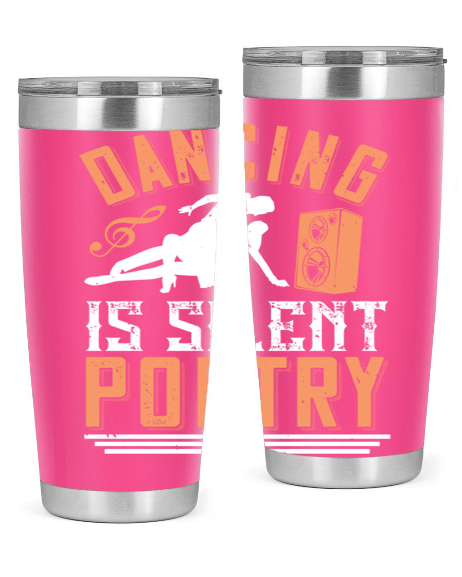 Dancing is Silent Poetry 14# Tumbler showcasing a sleek stainless steel design with a drink-thru lid, perfect for hot and cold beverages.