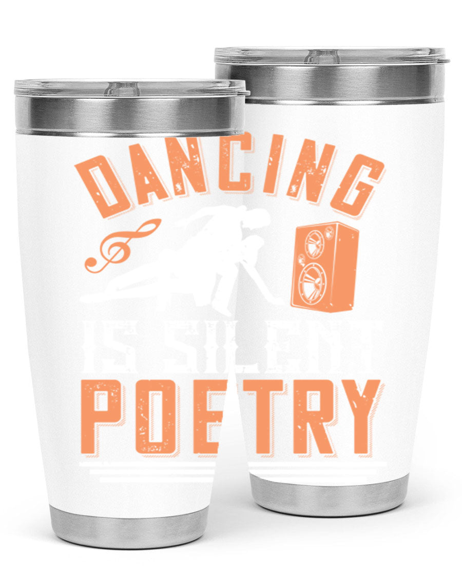 Dancing is Silent Poetry 14# Tumbler showcasing a sleek stainless steel design with a drink-thru lid, perfect for hot and cold beverages.