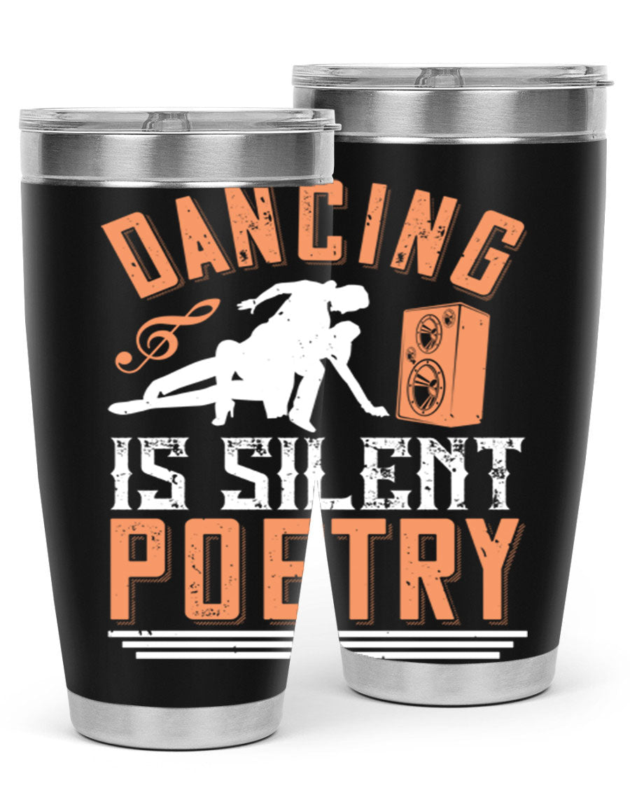 Dancing is Silent Poetry 14# Tumbler showcasing a sleek stainless steel design with a drink-thru lid, perfect for hot and cold beverages.