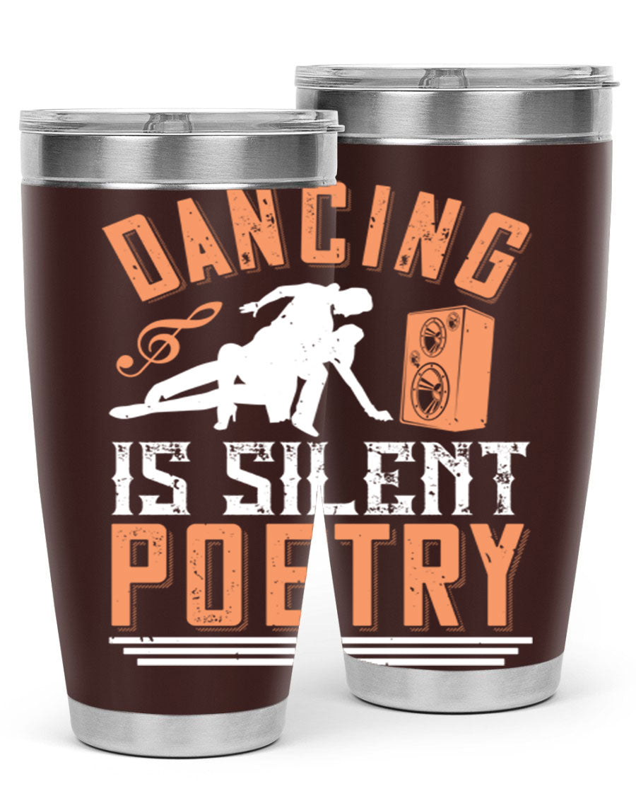 Dancing is Silent Poetry 14# Tumbler showcasing a sleek stainless steel design with a drink-thru lid, perfect for hot and cold beverages.