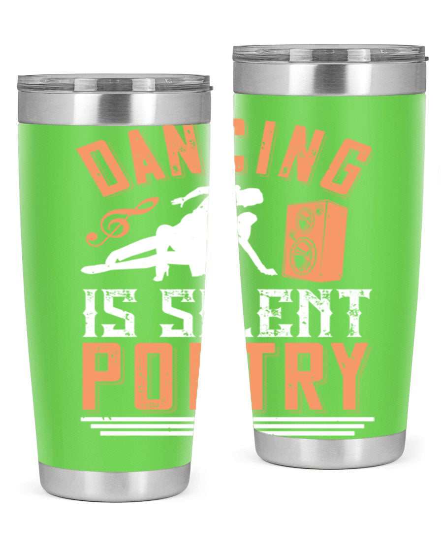 Dancing is Silent Poetry 14# Tumbler showcasing a sleek stainless steel design with a drink-thru lid, perfect for hot and cold beverages.