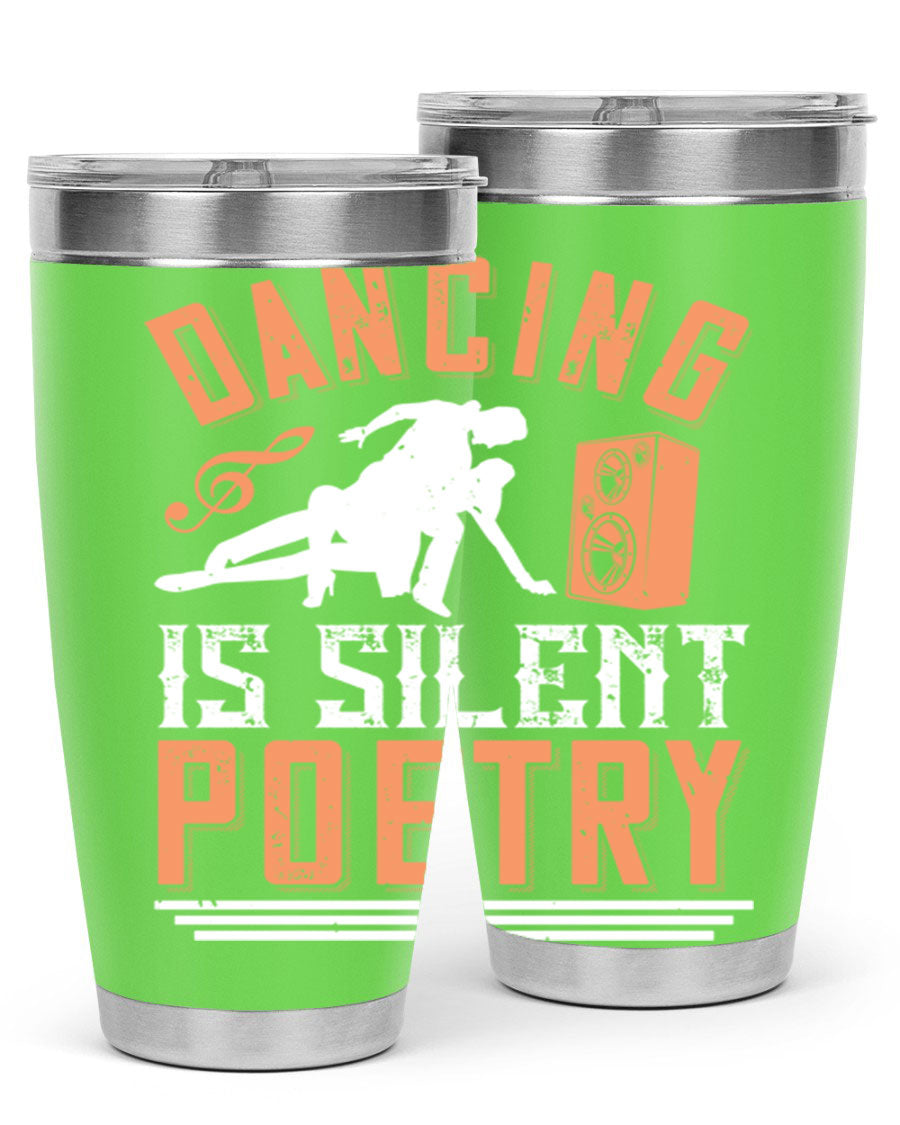 Dancing is Silent Poetry 14# Tumbler showcasing a sleek stainless steel design with a drink-thru lid, perfect for hot and cold beverages.