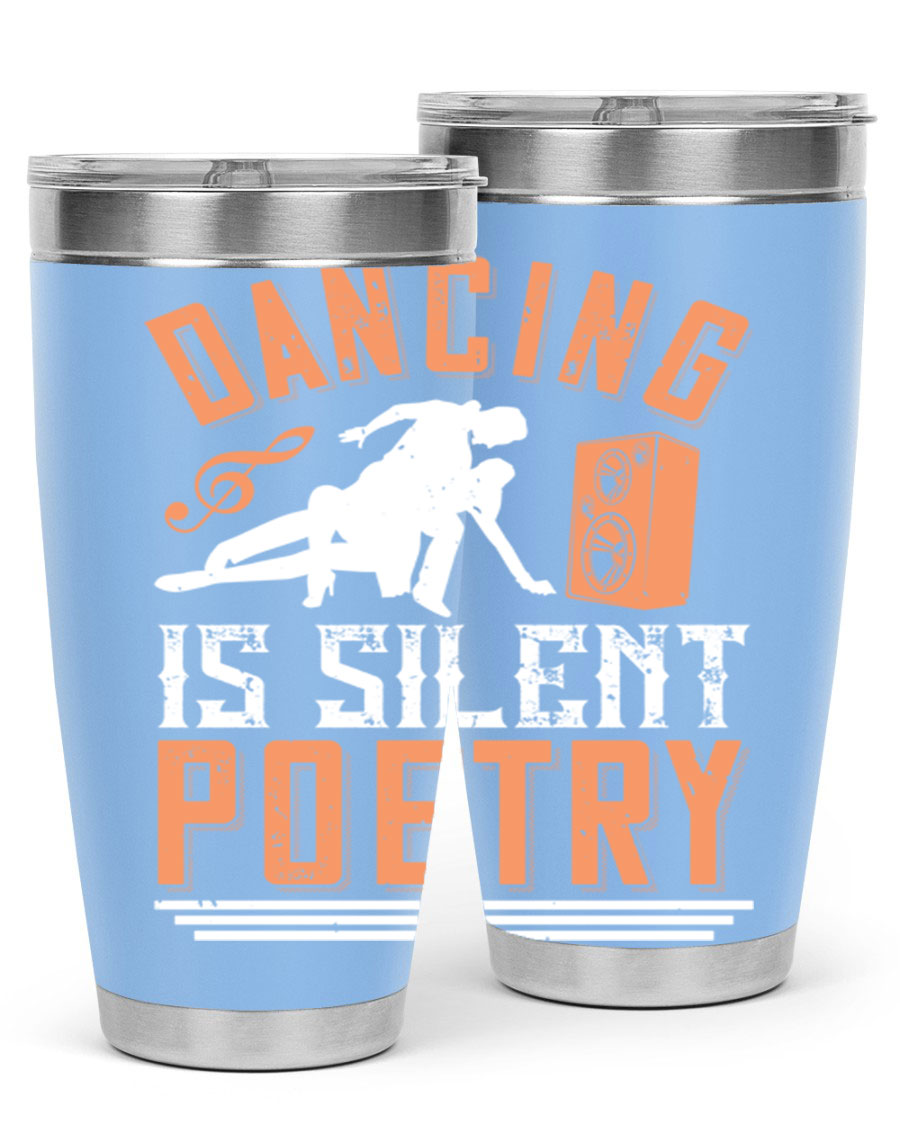Dancing is Silent Poetry 14# Tumbler showcasing a sleek stainless steel design with a drink-thru lid, perfect for hot and cold beverages.