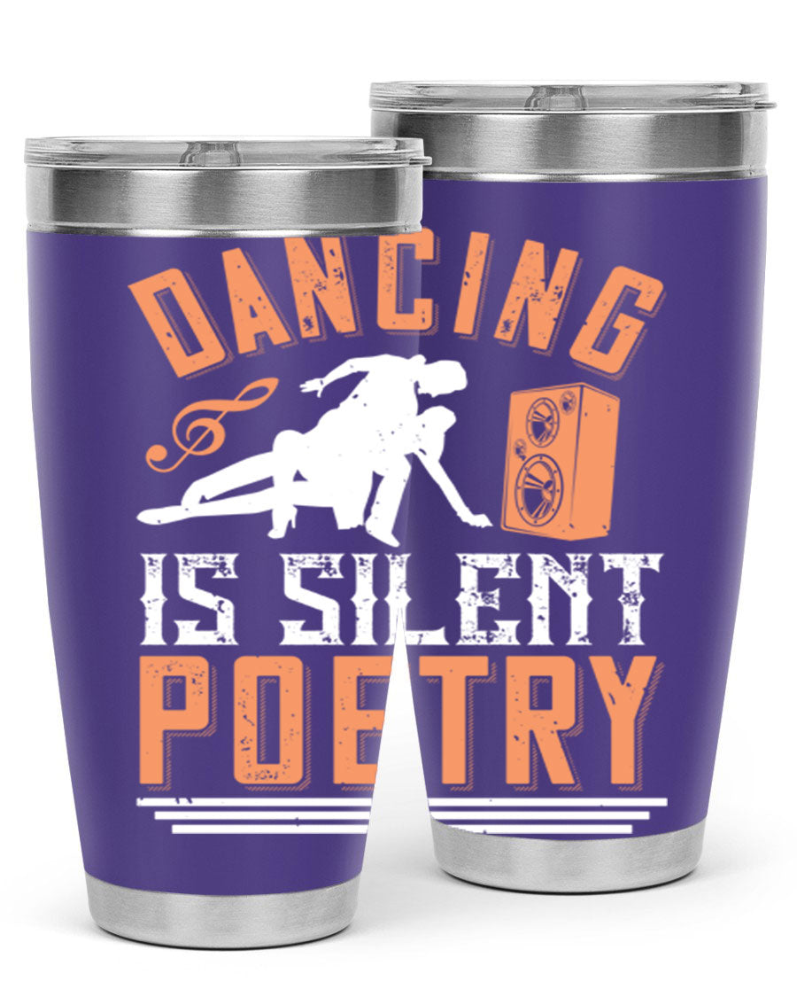 Dancing is Silent Poetry 14# Tumbler showcasing a sleek stainless steel design with a drink-thru lid, perfect for hot and cold beverages.