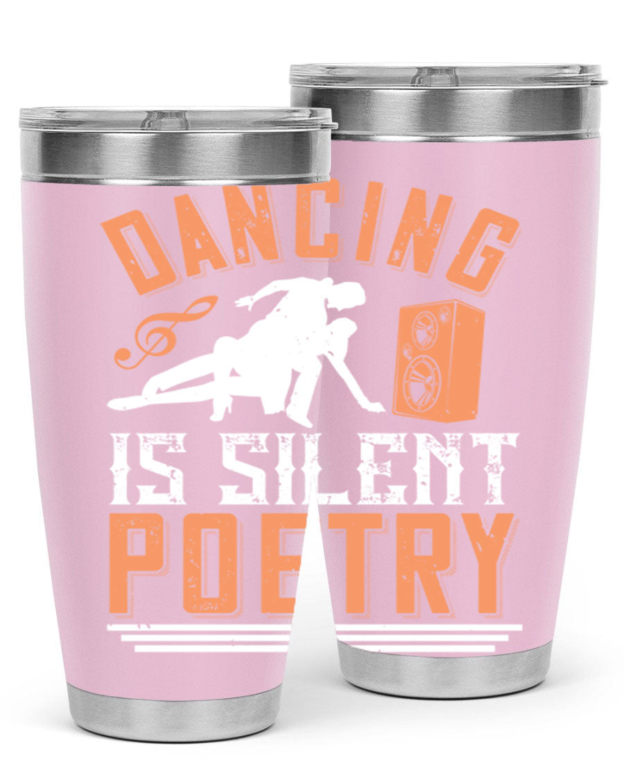 Dancing is Silent Poetry 14# Tumbler showcasing a sleek stainless steel design with a drink-thru lid, perfect for hot and cold beverages.
