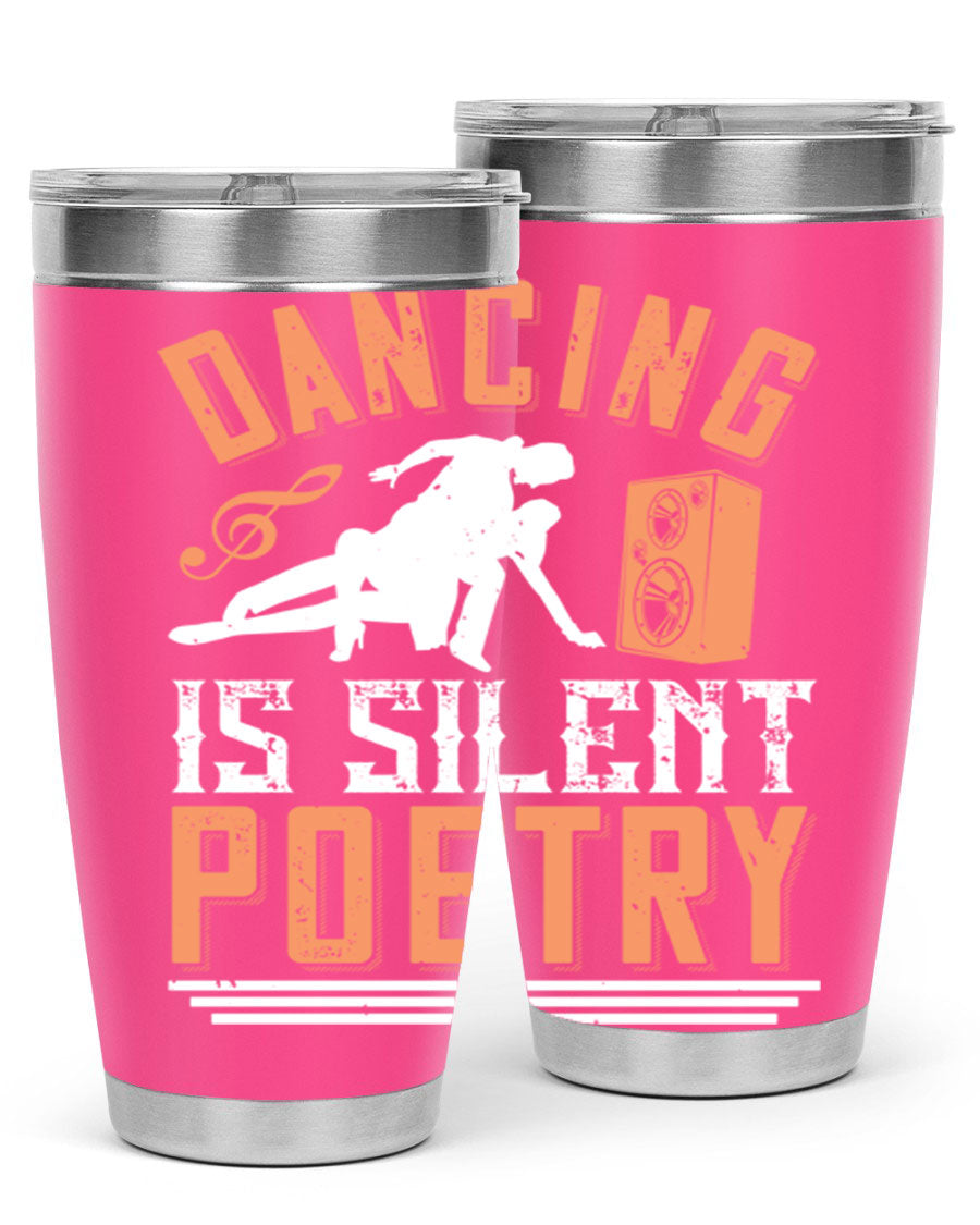 Dancing is Silent Poetry 14# Tumbler showcasing a sleek stainless steel design with a drink-thru lid, perfect for hot and cold beverages.