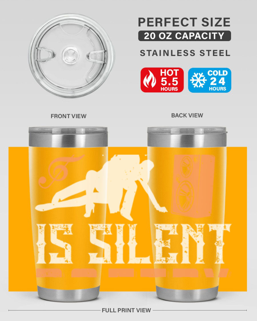 Dancing is Silent Poetry 14# Tumbler showcasing a sleek stainless steel design with a drink-thru lid, perfect for hot and cold beverages.