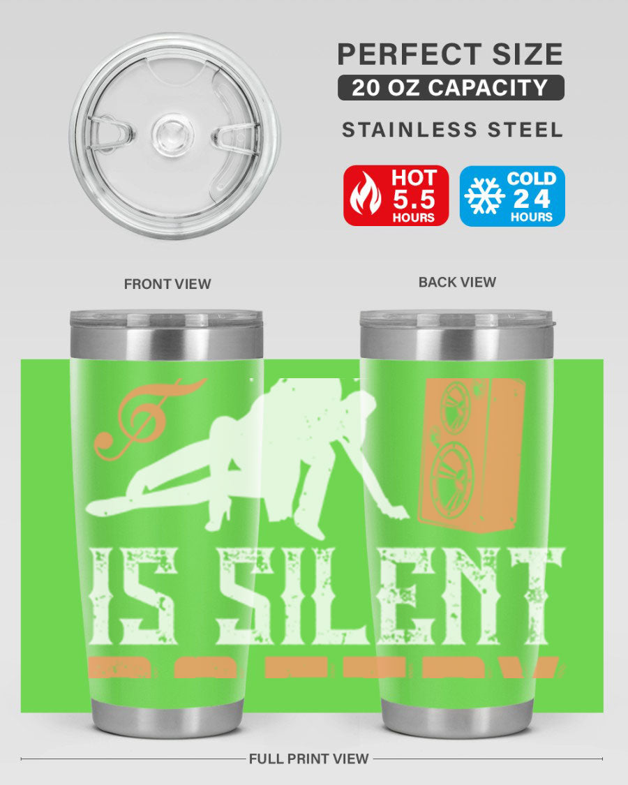 Dancing is Silent Poetry 14# Tumbler showcasing a sleek stainless steel design with a drink-thru lid, perfect for hot and cold beverages.