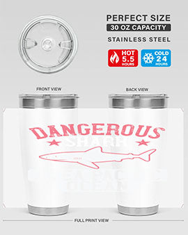 Dangerous Shark Area Pacific Ocean Style 92# Tumbler featuring a vibrant marine design, made of stainless steel with a drink-thru lid.