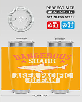 Dangerous Shark Area Pacific Ocean Style 92# Tumbler featuring a vibrant marine design, made of stainless steel with a drink-thru lid.
