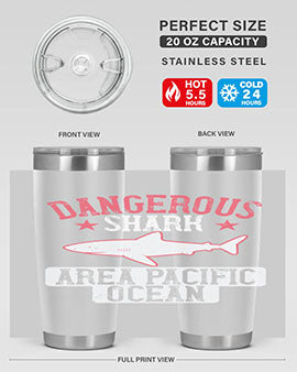 Dangerous Shark Area Pacific Ocean Style 92# Tumbler featuring a vibrant marine design, made of stainless steel with a drink-thru lid.