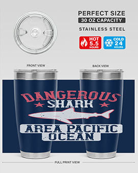 Dangerous Shark Area Pacific Ocean Style 92# Tumbler featuring a vibrant marine design, made of stainless steel with a drink-thru lid.