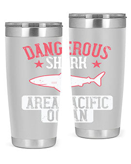 Dangerous Shark Area Pacific Ocean Style 92# Tumbler featuring a vibrant marine design, made of stainless steel with a drink-thru lid.