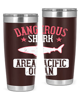 Dangerous Shark Area Pacific Ocean Style 92# Tumbler featuring a vibrant marine design, made of stainless steel with a drink-thru lid.