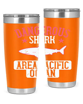 Dangerous Shark Area Pacific Ocean Style 92# Tumbler featuring a vibrant marine design, made of stainless steel with a drink-thru lid.