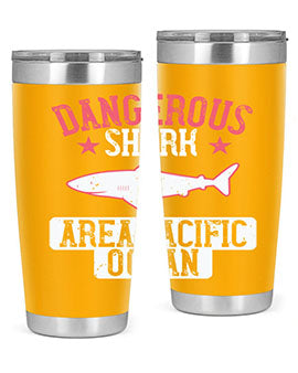 Dangerous Shark Area Pacific Ocean Style 92# Tumbler featuring a vibrant marine design, made of stainless steel with a drink-thru lid.