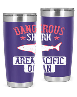 Dangerous Shark Area Pacific Ocean Style 92# Tumbler featuring a vibrant marine design, made of stainless steel with a drink-thru lid.
