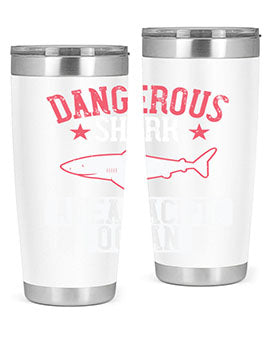 Dangerous Shark Area Pacific Ocean Style 92# Tumbler featuring a vibrant marine design, made of stainless steel with a drink-thru lid.