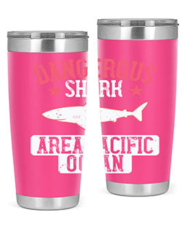 Dangerous Shark Area Pacific Ocean Style 92# Tumbler featuring a vibrant marine design, made of stainless steel with a drink-thru lid.