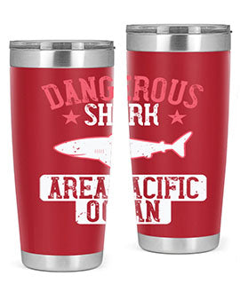 Dangerous Shark Area Pacific Ocean Style 92# Tumbler featuring a vibrant marine design, made of stainless steel with a drink-thru lid.