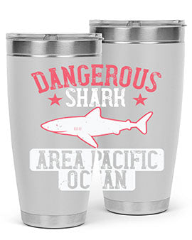 Dangerous Shark Area Pacific Ocean Style 92# Tumbler featuring a vibrant marine design, made of stainless steel with a drink-thru lid.