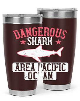 Dangerous Shark Area Pacific Ocean Style 92# Tumbler featuring a vibrant marine design, made of stainless steel with a drink-thru lid.