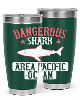 Dangerous Shark Area Pacific Ocean Style 92# Tumbler featuring a vibrant marine design, made of stainless steel with a drink-thru lid.