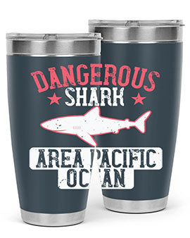 Dangerous Shark Area Pacific Ocean Style 92# Tumbler featuring a vibrant marine design, made of stainless steel with a drink-thru lid.