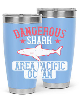 Dangerous Shark Area Pacific Ocean Style 92# Tumbler featuring a vibrant marine design, made of stainless steel with a drink-thru lid.