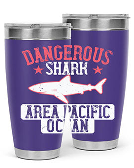 Dangerous Shark Area Pacific Ocean Style 92# Tumbler featuring a vibrant marine design, made of stainless steel with a drink-thru lid.