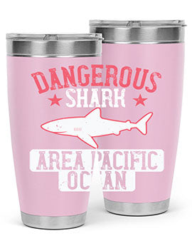 Dangerous Shark Area Pacific Ocean Style 92# Tumbler featuring a vibrant marine design, made of stainless steel with a drink-thru lid.