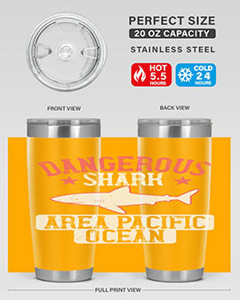 Dangerous Shark Area Pacific Ocean Style 92# Tumbler featuring a vibrant marine design, made of stainless steel with a drink-thru lid.