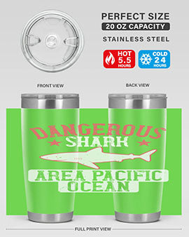 Dangerous Shark Area Pacific Ocean Style 92# Tumbler featuring a vibrant marine design, made of stainless steel with a drink-thru lid.