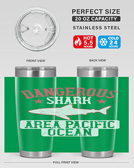 Dangerous Shark Area Pacific Ocean Style 92# Tumbler featuring a vibrant marine design, made of stainless steel with a drink-thru lid.