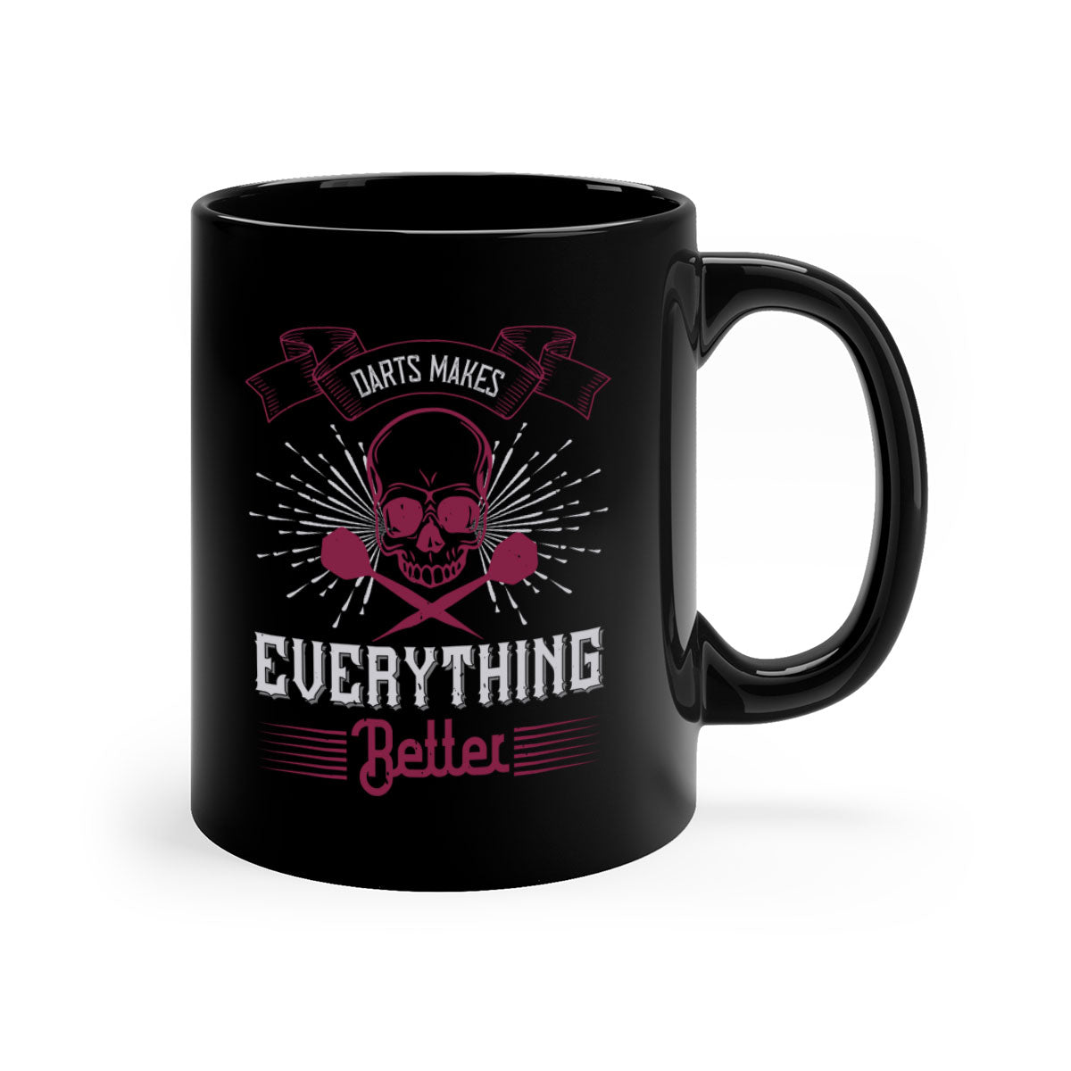 Darts Makes Everything Better 2331# Mug with colorful handle and glossy finish, available in multiple colors and sizes.