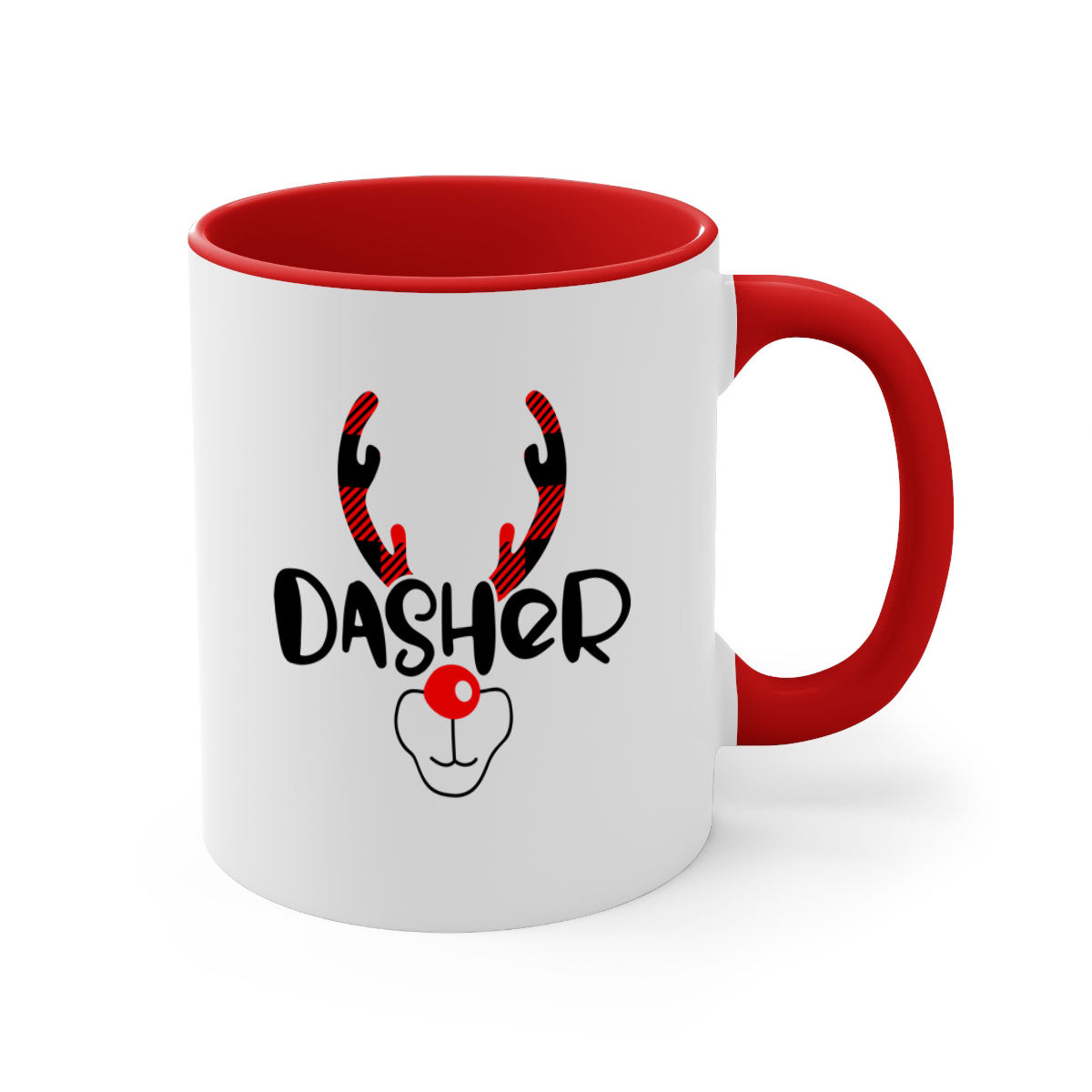 Dasher Reindeer Style Christmas Mug with colorful handle and glossy finish, perfect for festive beverages.