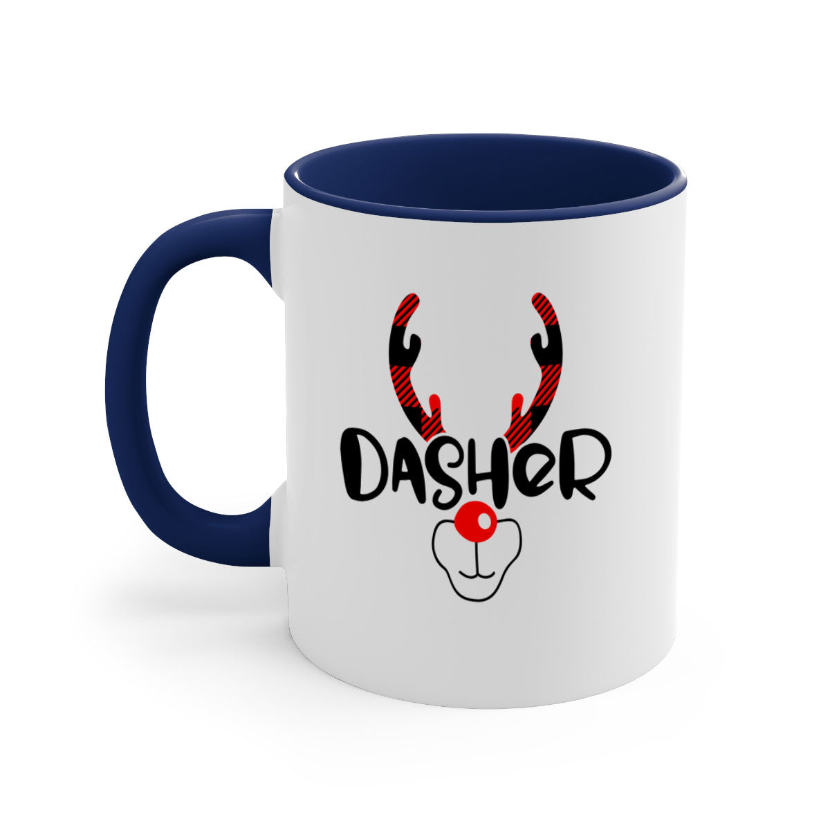 Dasher Reindeer Style Christmas Mug with colorful handle and glossy finish, perfect for festive beverages.