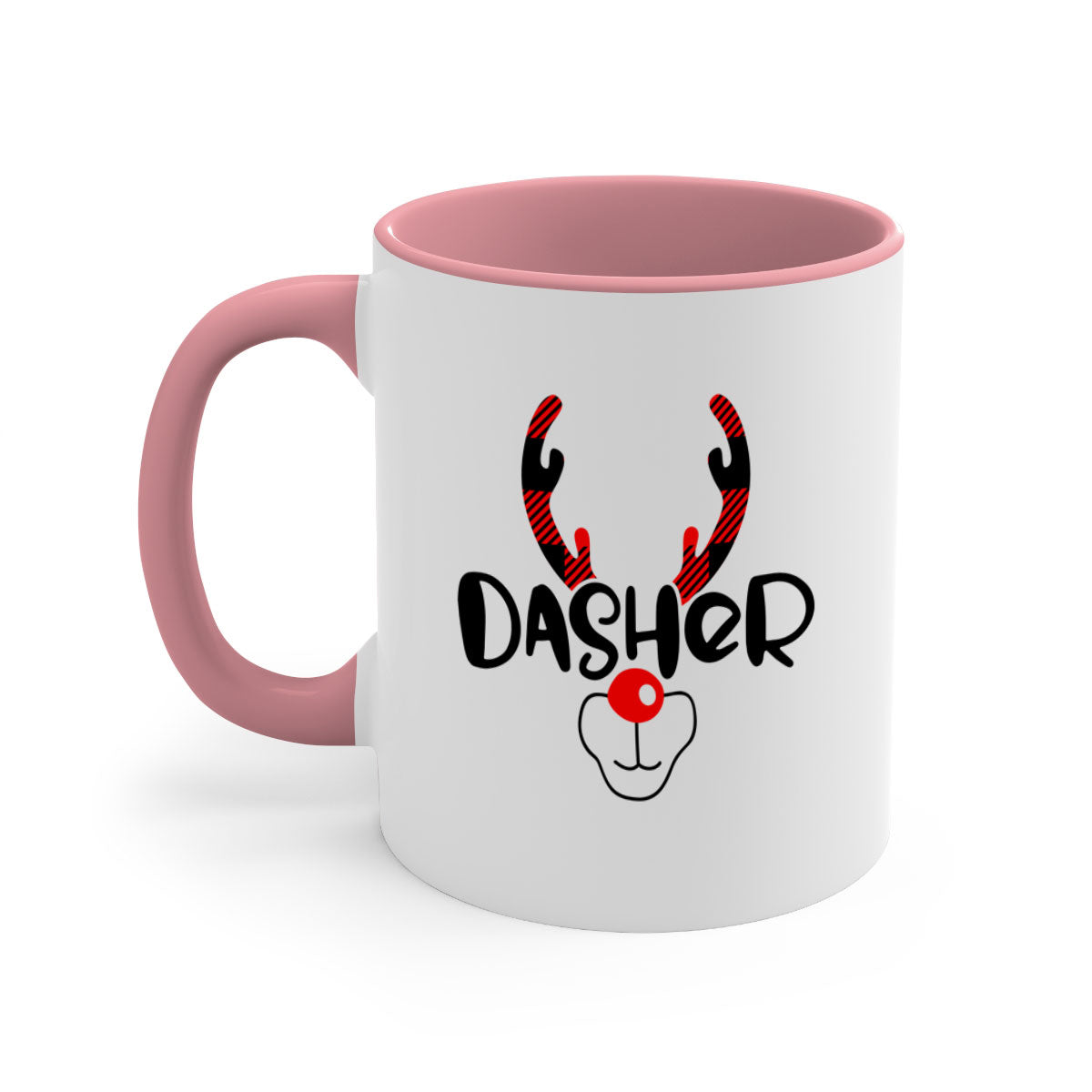 Dasher Reindeer Style Christmas Mug with colorful handle and glossy finish, perfect for festive beverages.