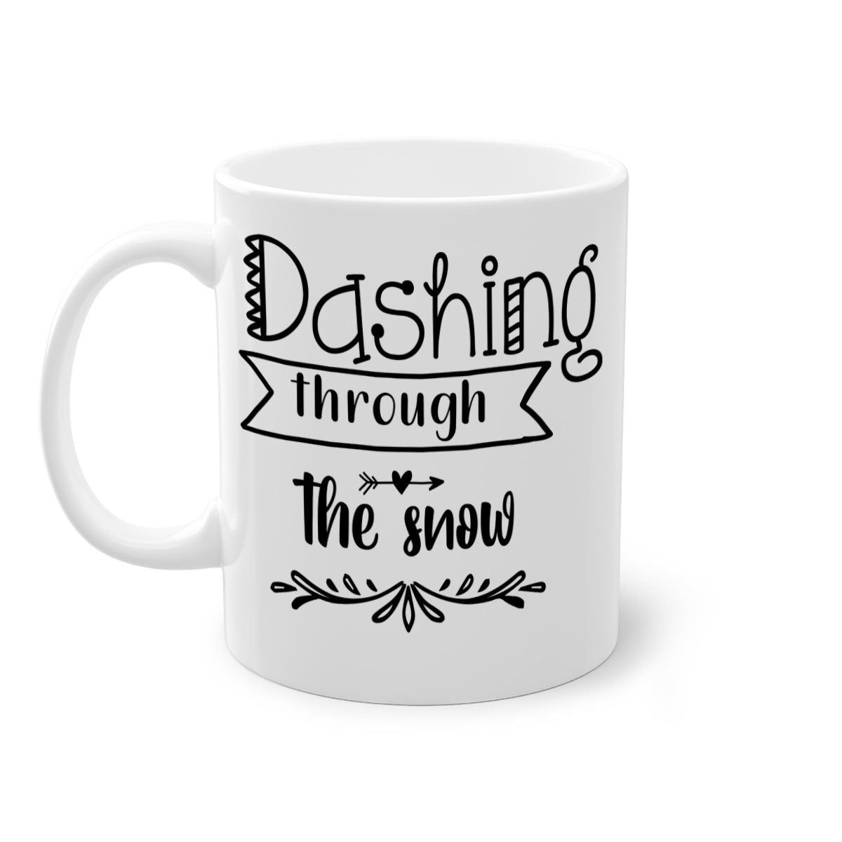 Dashing Through the Snow Style 149# Christmas Mug with a glossy finish, featuring a colored handle and interior, available in five colors.